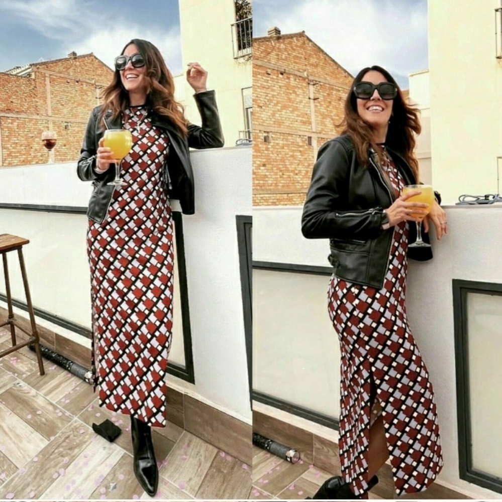 Zara printed midi dress brown